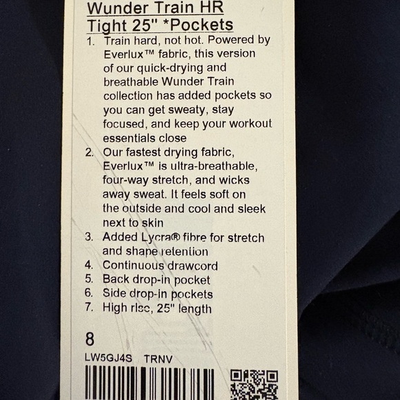 Lululemon Navy Wunder Train HR Leggings 25” with pockets NWT - Picture 2 of 2